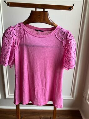 Tahari Pink Eyelet Sleeve Cotton Tee